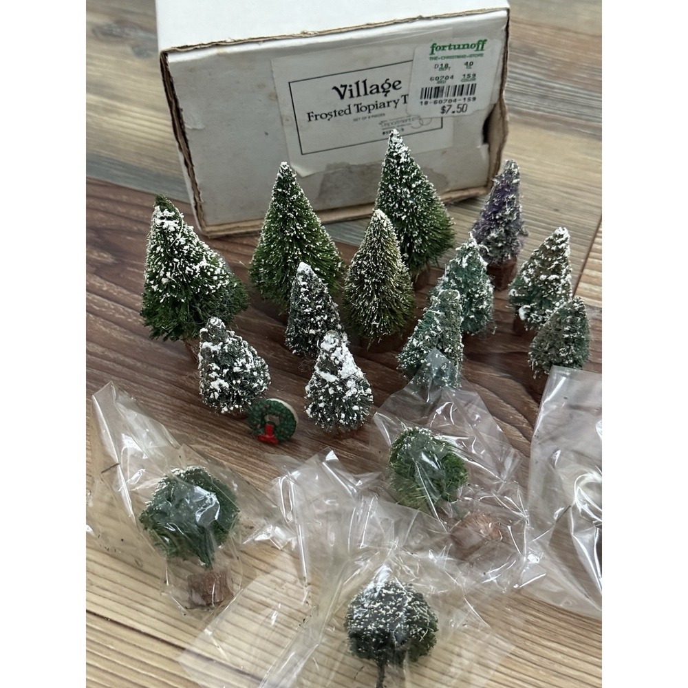 Charming Frosted Topiary Trees for Enhanced Village Decor - Set of 16